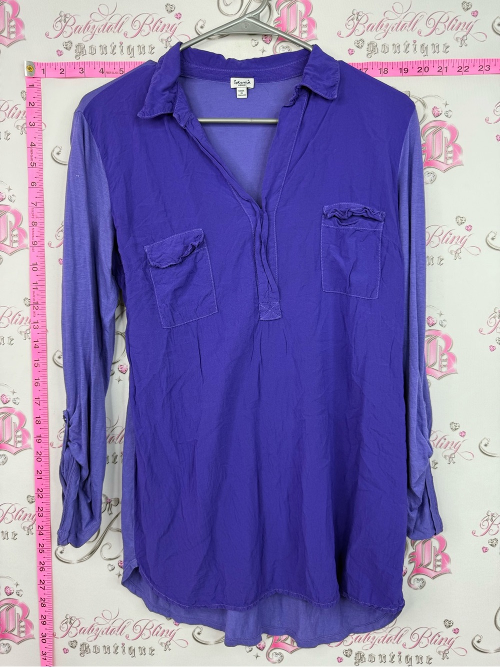 Splendid shirt Violet Collared Long-Sleeve Tunic with Front Pockets